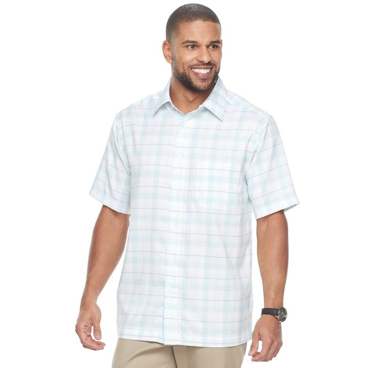 Men's Haggar Classic-fit Plaid Easy-care Button-down Shirt, Size: Xl, White