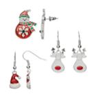 Santa Hat, Reindeer & Snowman Drop Earring Set, Women's, Multicolor