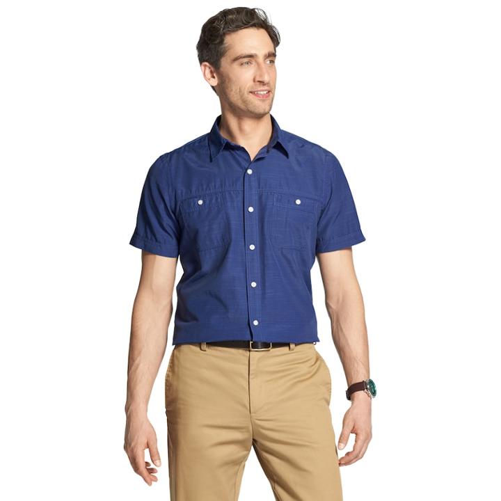 Men's Izod Cool Fx Breeze Classic-fit Textured Woven Casual Button-down Shirt, Size: Xl, Dark Blue