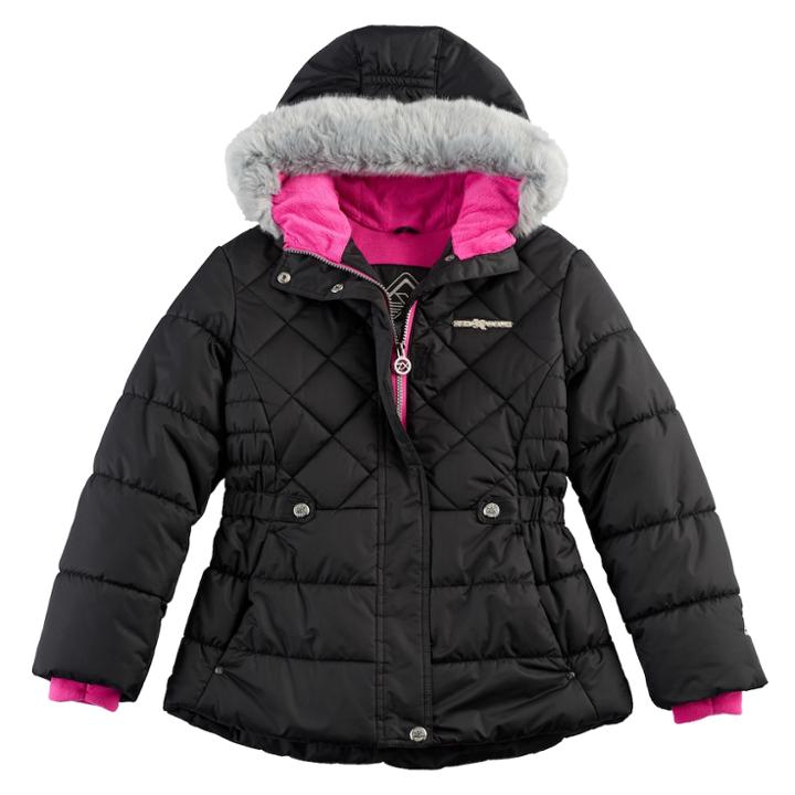 Girls 7-16 Zeroxposur Faux-fur Trim Heavyweight Puffer Jacket, Size: 7-8, Black
