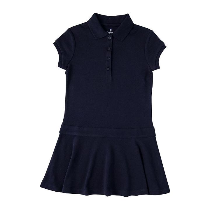 Girls 4-6x Chaps School Uniform Short Sleeve Polo Shirt Dress, Girl's, Size: 5, Blue (navy)