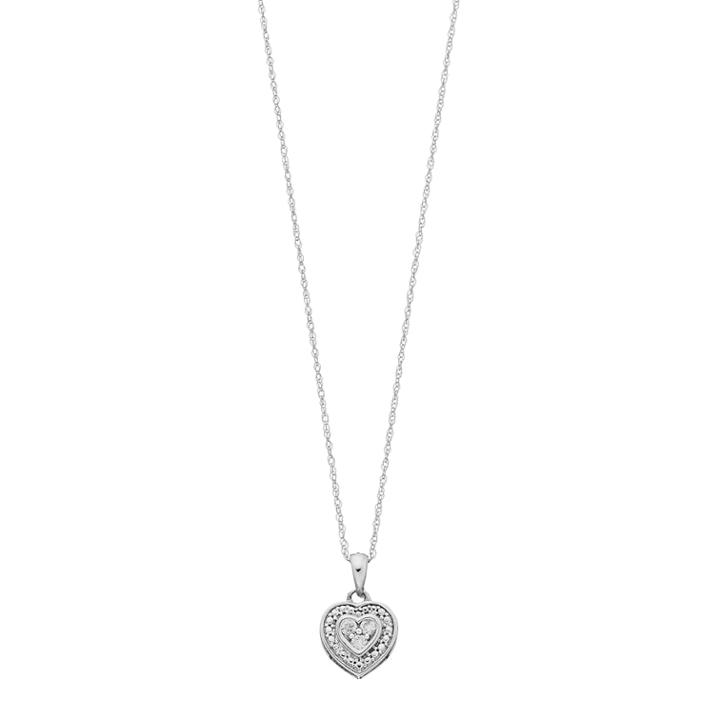 10k Gold 1/10 Carat T.w. Diamond Double Heart Pendant, Women's, Size: 18, White