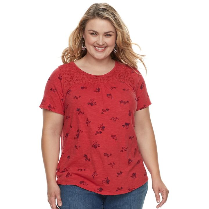 Plus Size Sonoma Goods For Life&trade; Lace Yoke Tee, Women's, Size: 3xl, Med Pink
