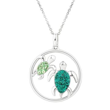 Diamonluxe Sterling Silver Crystal Turtle Circle Pendant, Women's, Green
