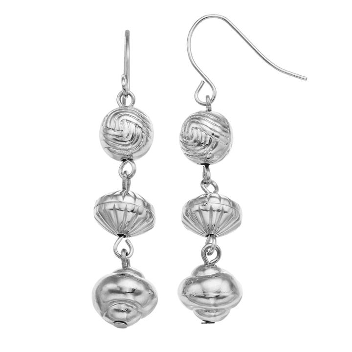 Silver Tone Textured Bead Linear Drop Earrings, Women's