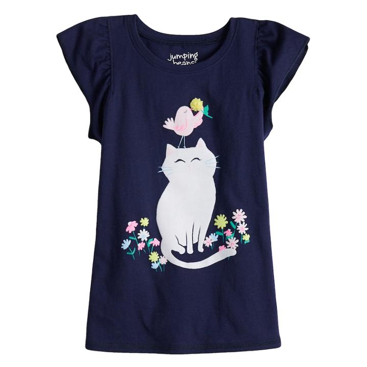 Girls 4-10 Jumping Beans&reg; Cat & Bird Flutter Tee, Size: 5, Blue