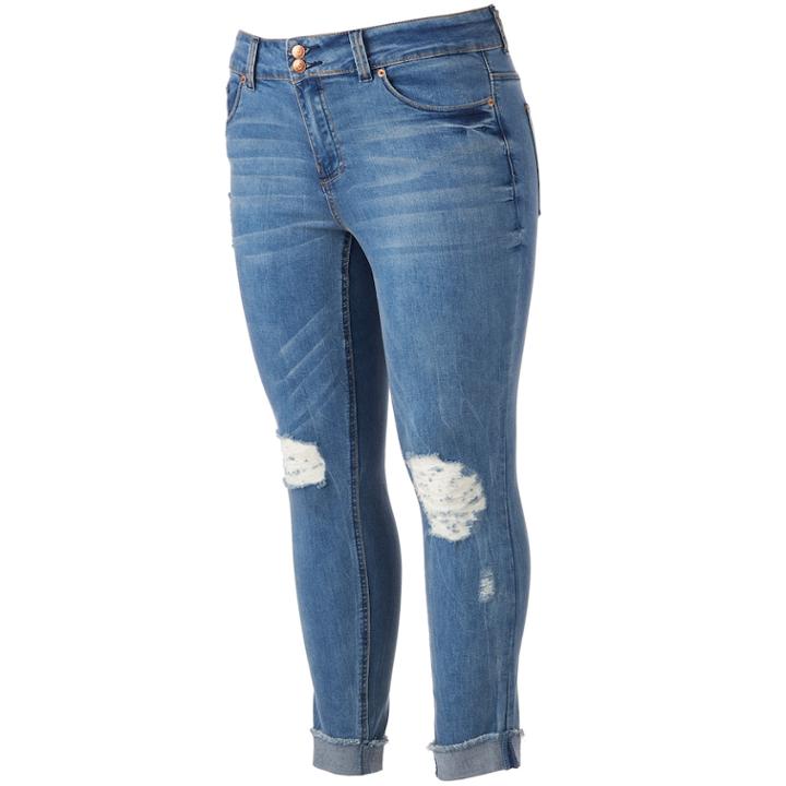Juniors' Plus Size Almost Famous Cuffed Ankle Skinny Jeans, Teens, Size: 14 W, Orange Oth