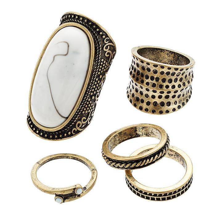 Gs By Gemma Simone Cabochon Textured Ring Set, Women's, Size: 6.5, White