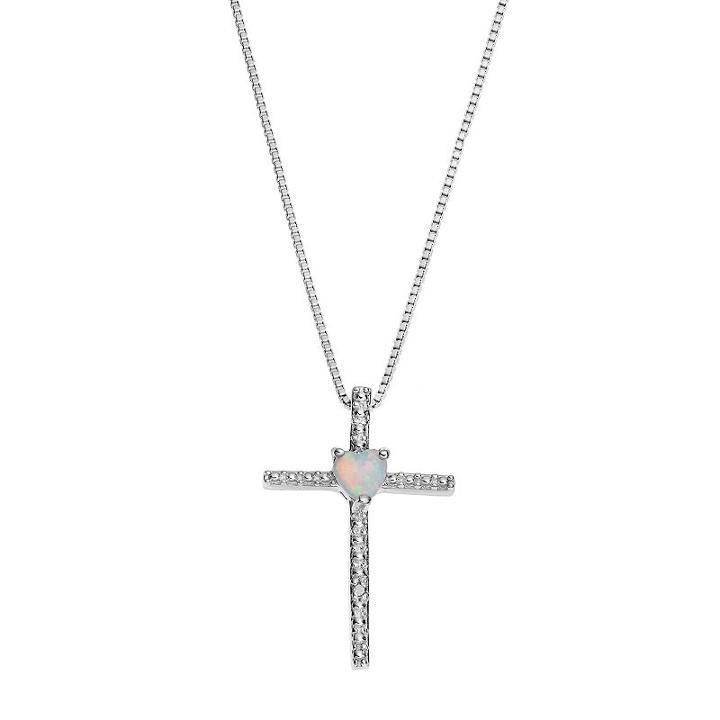Sterling Silver Lab-created White Opal Cross Pendant Necklace, Women's, Size: 18
