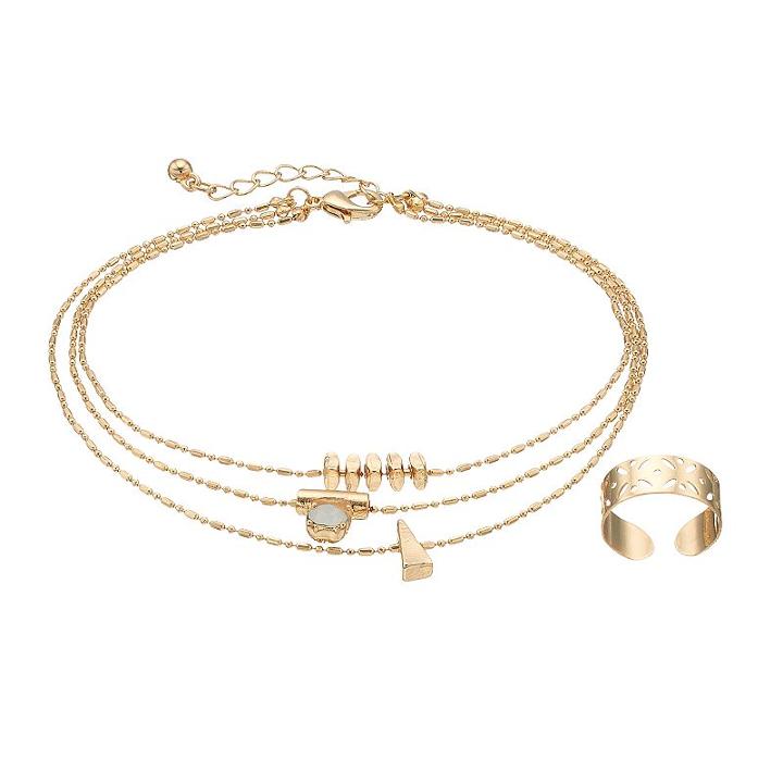 Mudd&reg; Geometric Multi Strand Anklet & Openwork Toe Ring Set, Women's, Gold