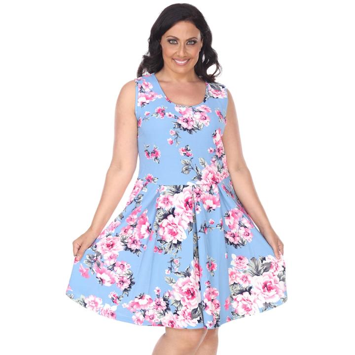 Plus Size White Mark Pleated Fit & Flare Dress, Women's, Size: 3xl, Light Blue