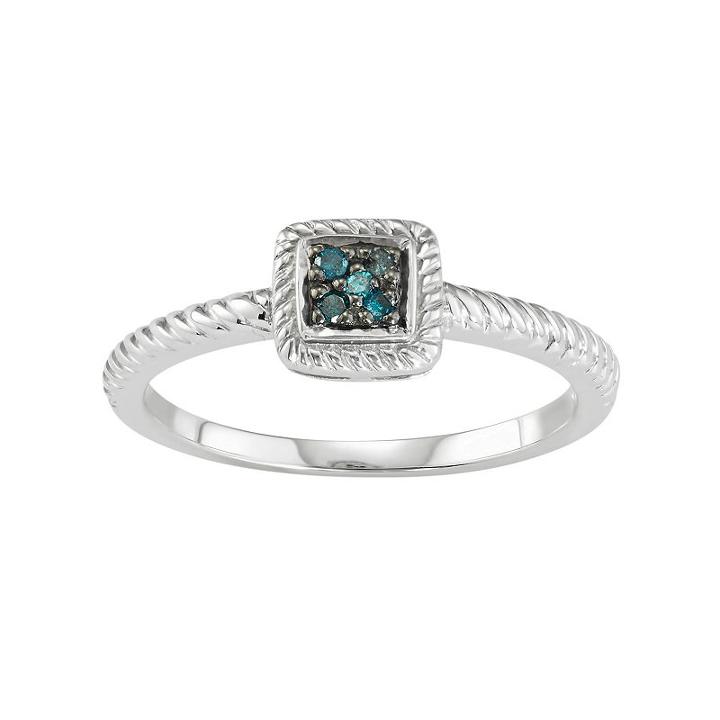 Sterling Silver Blue Diamond Accent Twist Halo Ring, Women's, Size: 7