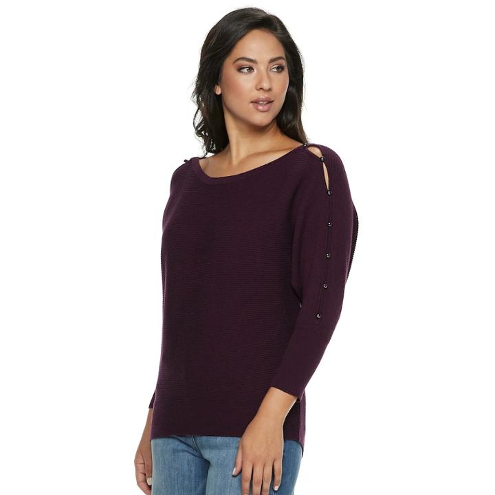 Women's Jennifer Lopez Ribbed Button Accent Sweater, Size: Xs, Drk Purple