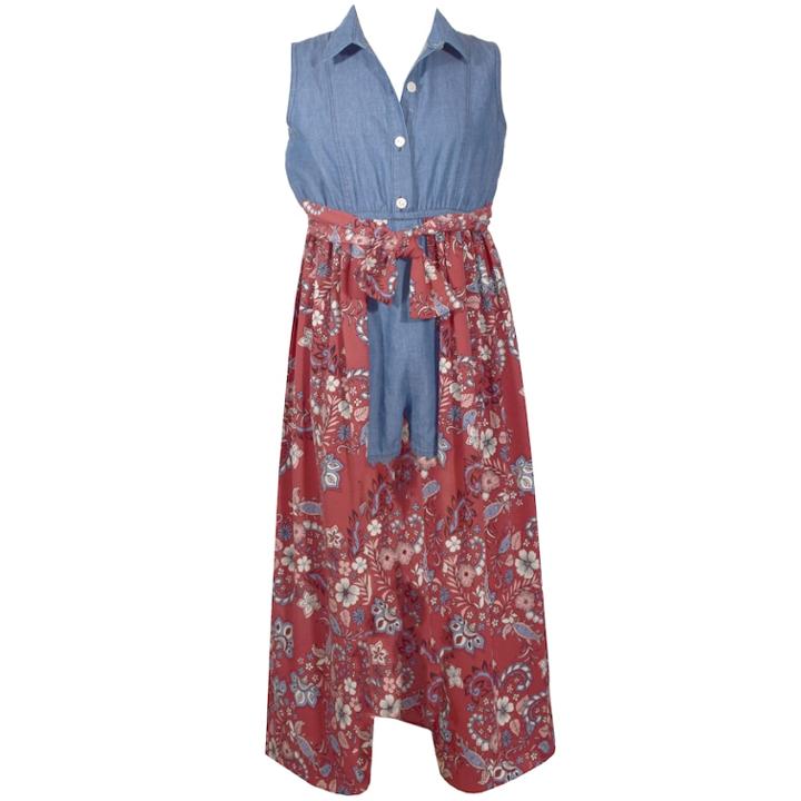 Girls 7-16 Bonnie Jean Chambray Romper With Attached Maxi Skirt, Size: 12, Blue