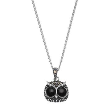 Tori Hill Sterling Silver Onyx & Marcasite Owl Pendant Necklace, Women's, Black