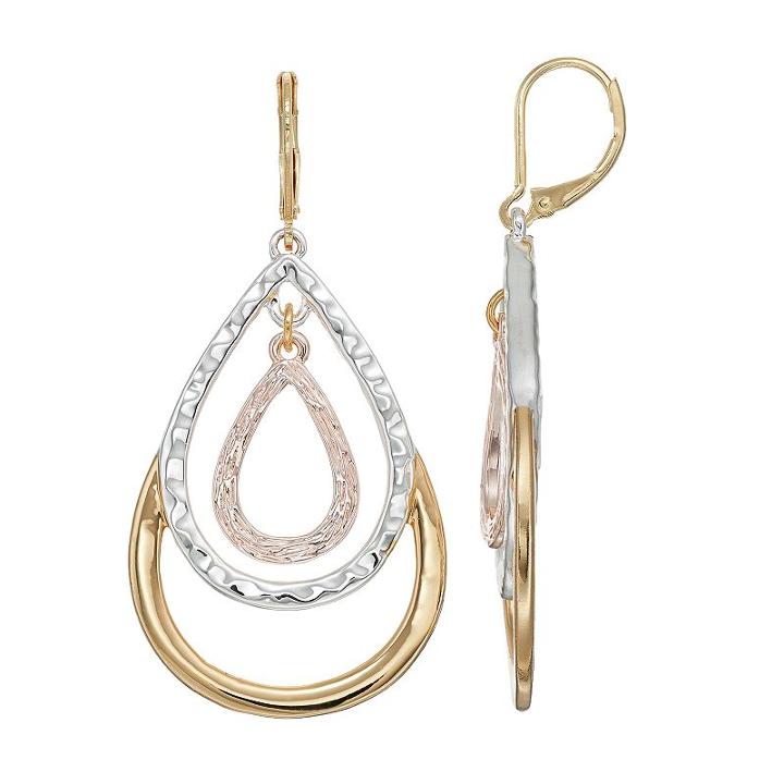Napier Tri Tone Triple Teardrop Earrings, Women's, Multicolor