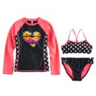 Girls 7-16 So&reg; 3-pc. Rainbow Sunset Rashguard Swimsuit Set, Size: 10, Med Orange