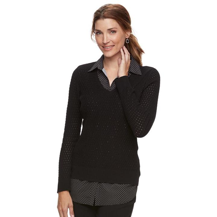 Women's Croft & Barrow&reg; 2-fer Sweater, Size: Xl, Black