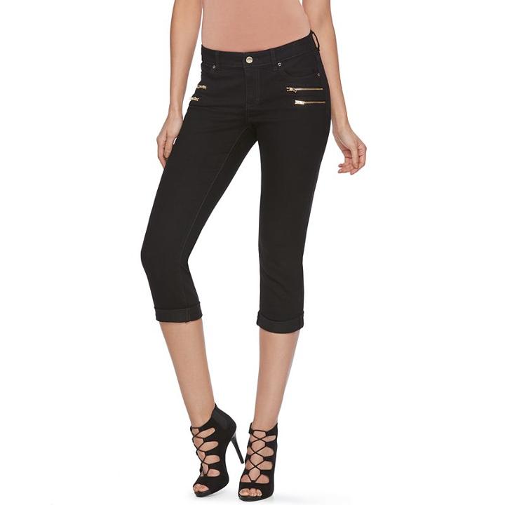 Women's Jennifer Lopez Zipper-accent Capri Jeans, Size: 12, Black