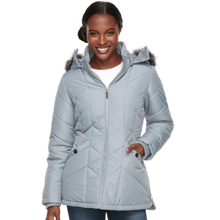 Women's D.e.t.a.i.l.s Hooded Quilted Jacket, Size: Small, Light Blue