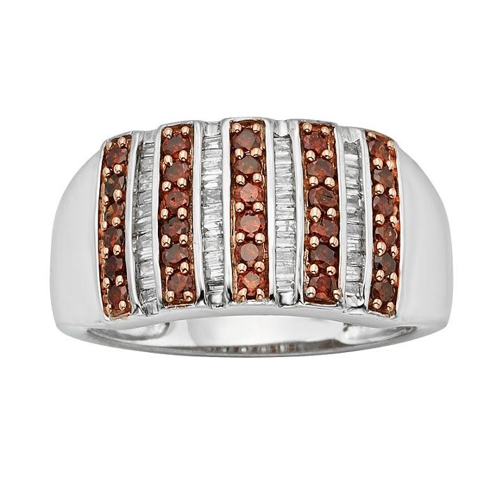 Sterling Silver 1/2-ct. T.w. Red And White Diamond Striped Ring, Women's, Size: 7