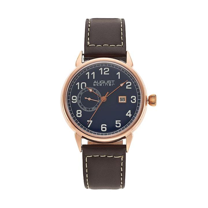 August Steiner Men's Leather Watch, Brown