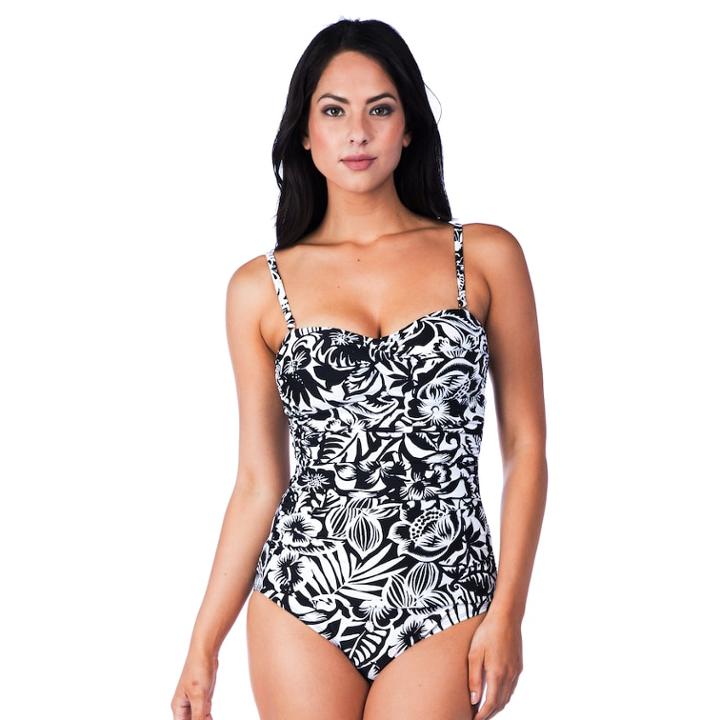 Women's Chaps Tummy Slimmer Leaf One-piece Swimsuit, Size: 8, Oxford