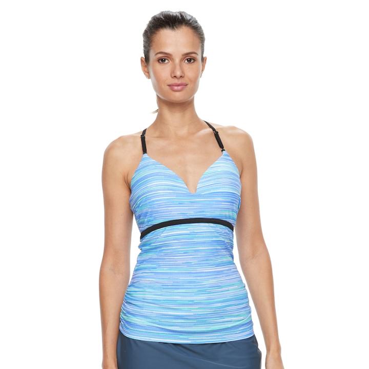 Women's Free Country Bust Enhancer Underwire Space-dye Tankini Top, Size: Small, Med Blue