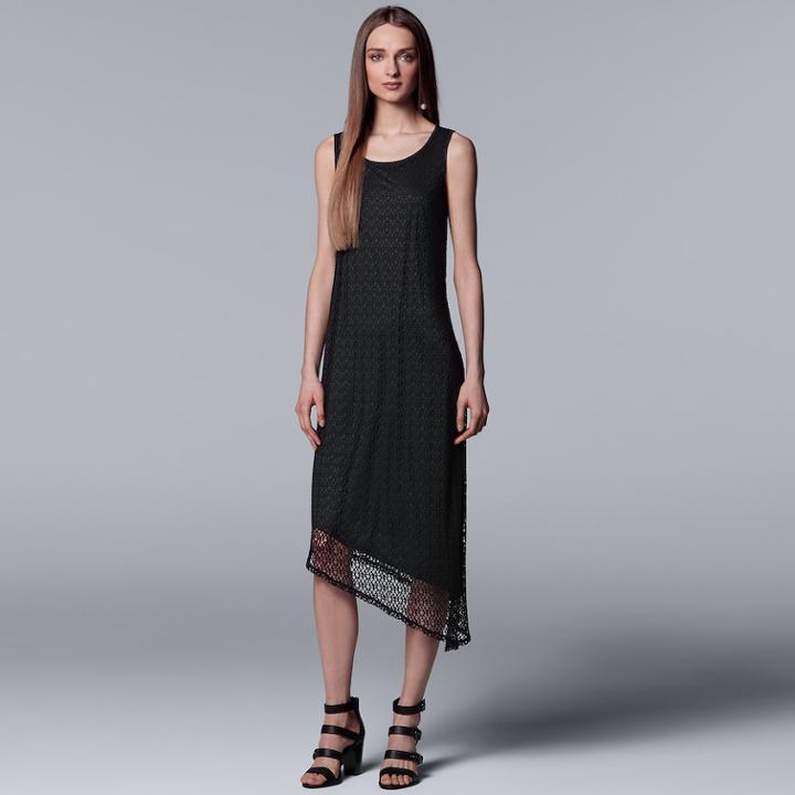 Women's Simply Vera Vera Wang Textured Lace Asymmetrical Dress, Size: Large, Black