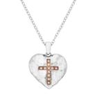 Sterling Silver Diamond Accent Cross Heart Pendant Necklace, Women's, Size: 18, White