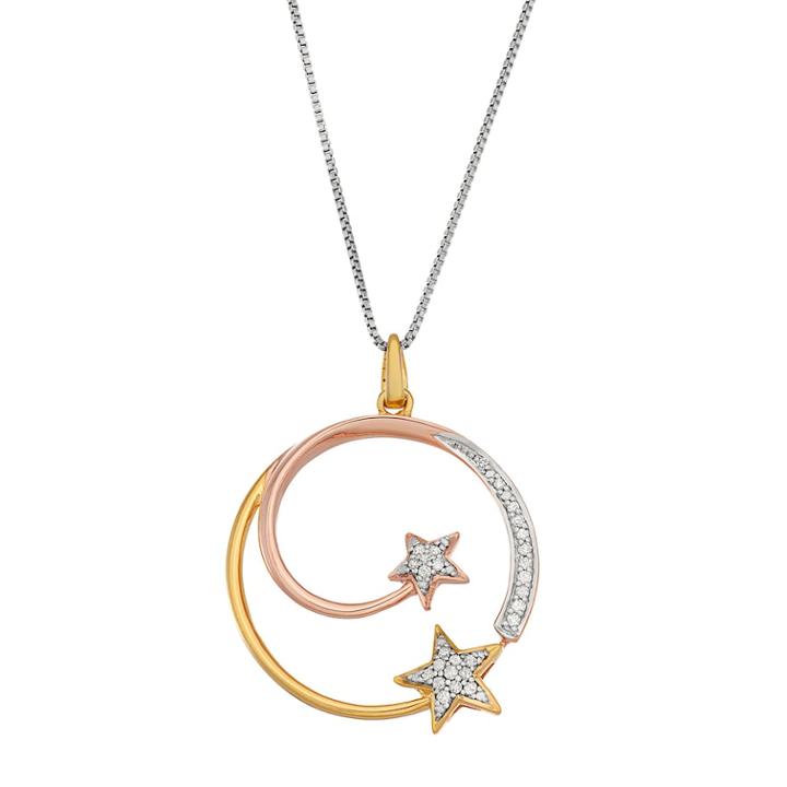 Tri-tone Sterling Silver 1/6 Carat T.w. Diamond Star Circle Pendant, Women's, Size: 18, White
