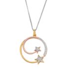 Tri-tone Sterling Silver 1/6 Carat T.w. Diamond Star Circle Pendant, Women's, Size: 18, White