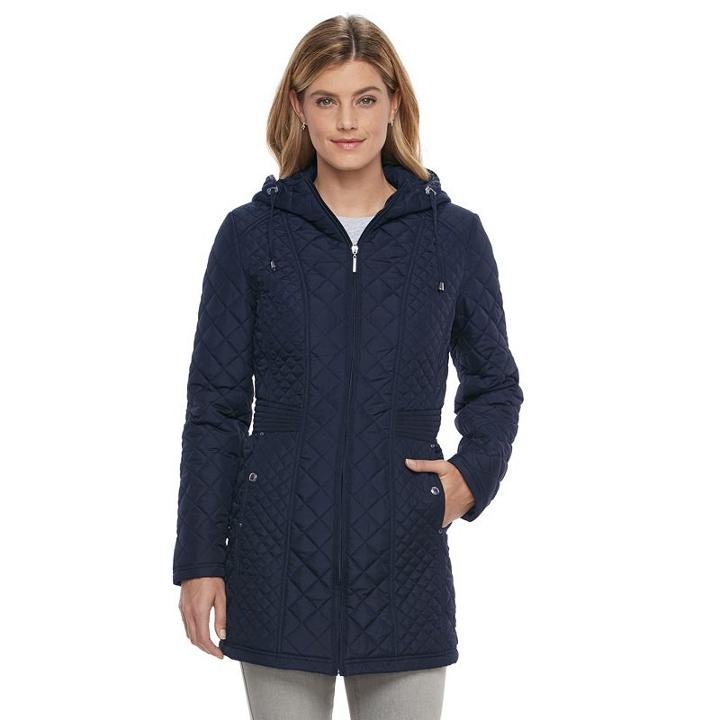 Women's Weathercast Hooded Quilted Walker Jacket, Size: Small, Blue