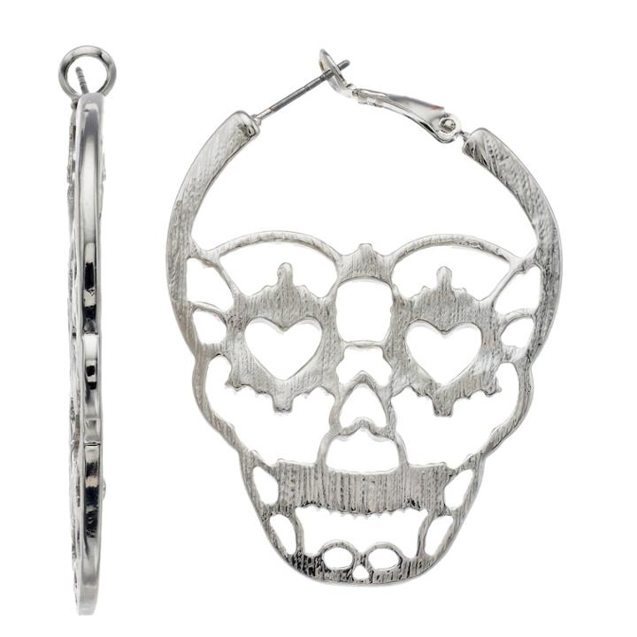 Silver Tone Nickel Free Skull Hoop Earrings, Women's