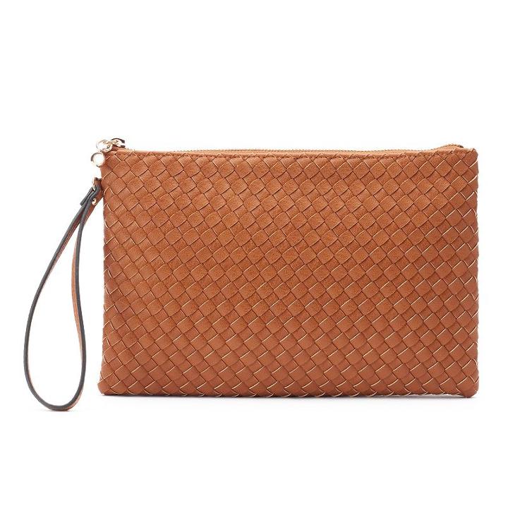 Lc Lauren Conrad Daisy Basket Weave Wristlet, Women's, Med Brown