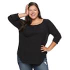 Juniors' Plus Size So&reg; Thermal Henley Top, Teens, Size: 3xl, Black