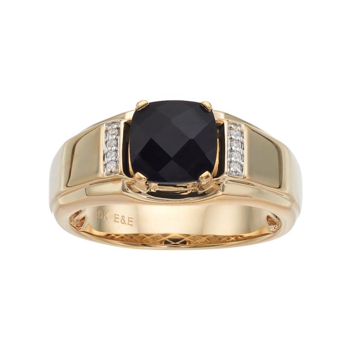 Men's 10k Gold Onyx & Diamond Accent Ring, Size: 9, Black