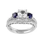 10k White Gold Lab-created White & Blue Sapphire & 1/3 Carat T.w. Diamond Engagement Ring Set, Women's, Size: 9