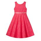 Girls 7-16 American Princess Rhinestone Waist Lace A-lined Dress, Girl's, Size: 7, Med Pink
