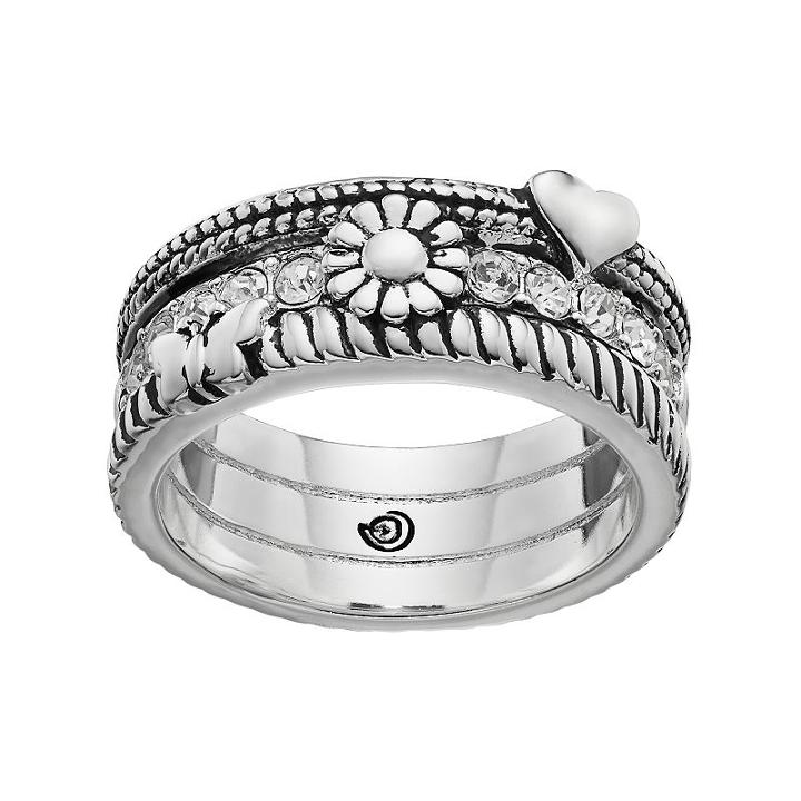 Love This Life Silver Plated Crystal Heart & Flower Ring, Women's, Size: 7, Grey