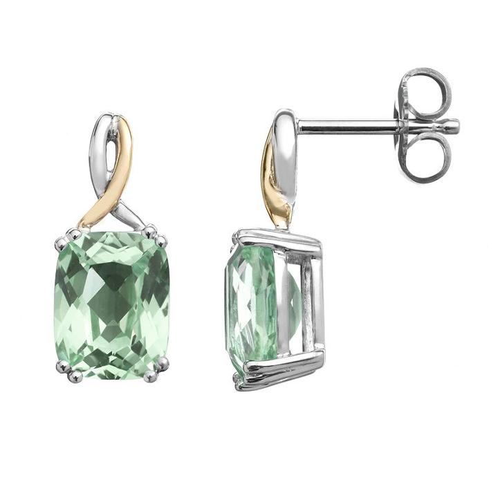 Green Quartz Sterling Silver Rectangle Drop Earrings, Women's