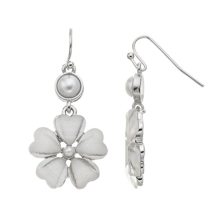 Croft & Barrow&reg; Glittery Flower Drop Earrings, Women's, White