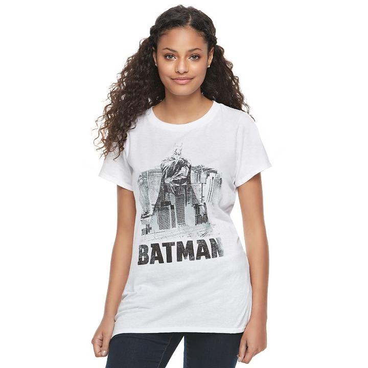 Juniors' Dc Comics Batman Skyline Graphic Tee, Girl's, Size: Large, White