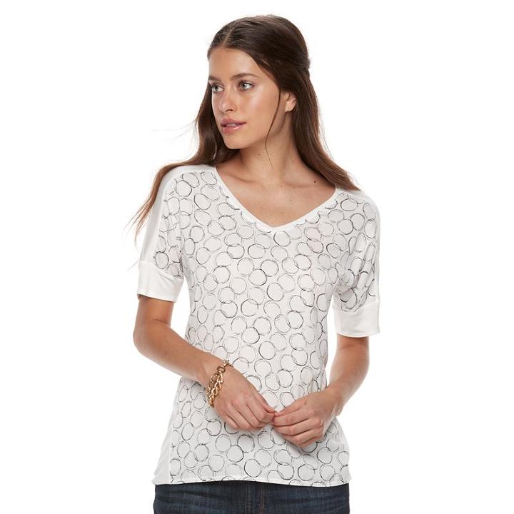 Petite Apt. 9&reg; Mixed-media V-neck Top, Women's, Size: L Petite, White