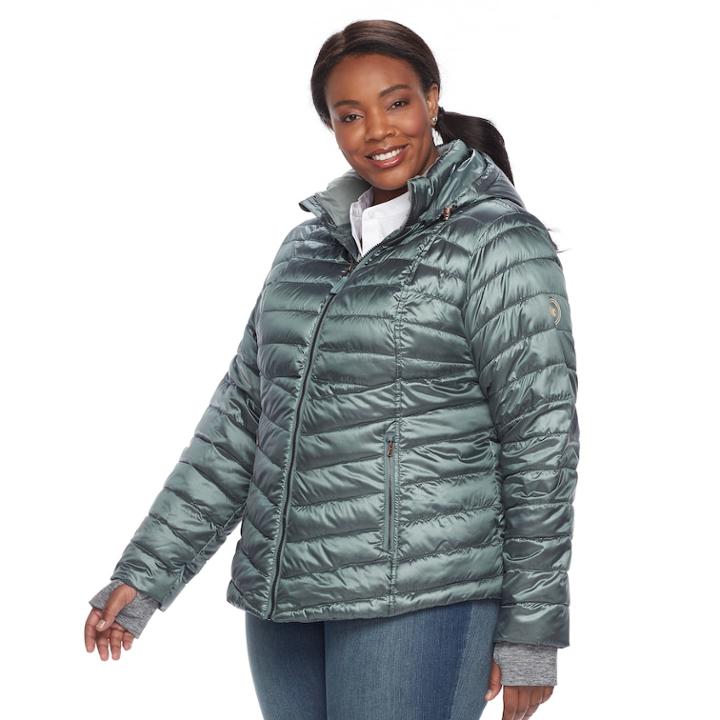 Plus Size Tek Gear Hooded Puffer Jacket, Women's, Size: 1xl, Med Green