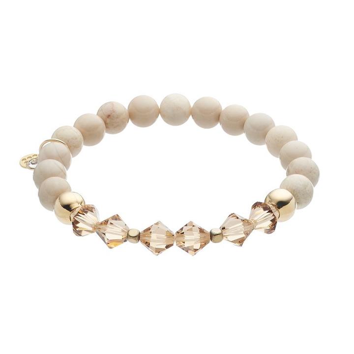 Tfs Jewelry 14k Gold Over Silver Cream Jade Bead & Crystal Stretch Bracelet, Women's, Size: 7, White