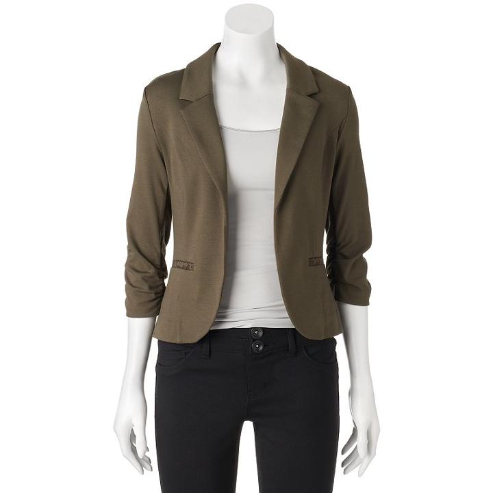 Juniors' Candie's&reg; Ruched Lace Knit Blazer, Teens, Size: Medium, Green