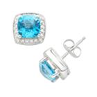14k White Gold 1/7-ct. T.w. Diamond And Blue Topaz Frame Stud Earrings, Women's