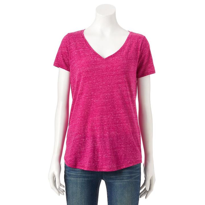 Women's Sonoma Goods For Life&trade; Essential Marled V-neck Tee, Size: Xl, Dark Pink