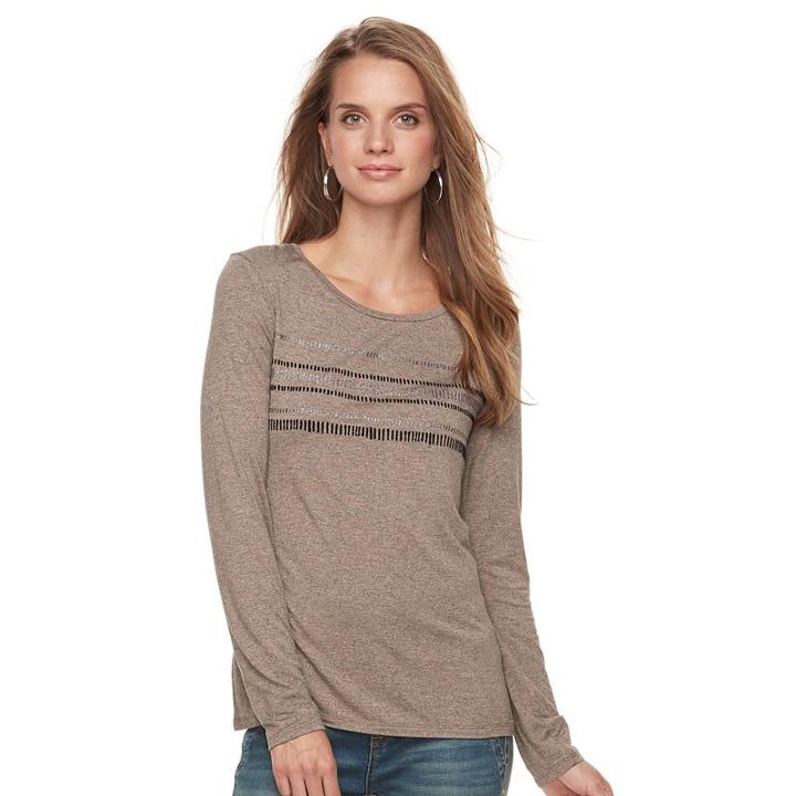 Petite Apt. 9&reg; Embellished Tee, Women's, Size: Xl Petite, Dark Beige